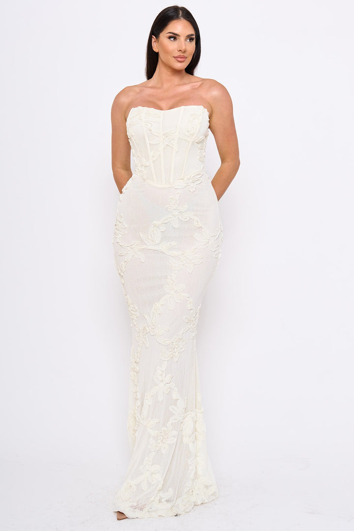 FLORAL PATTERN SOUTACHE MERMAID MAXI DRESS