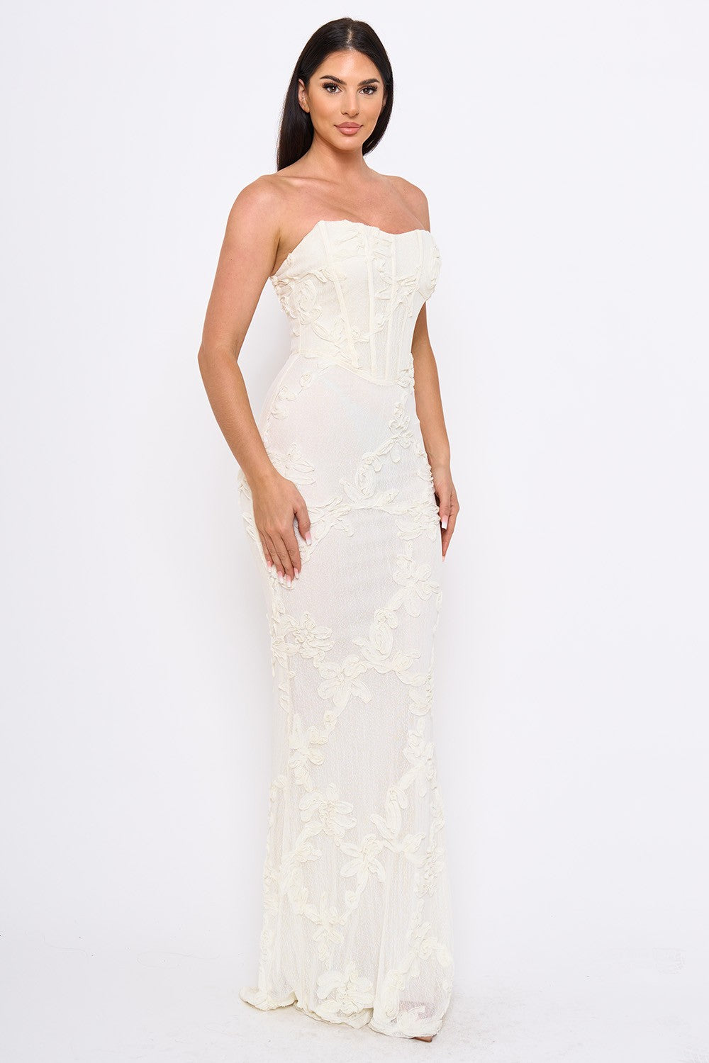 FLORAL PATTERN SOUTACHE MERMAID MAXI DRESS