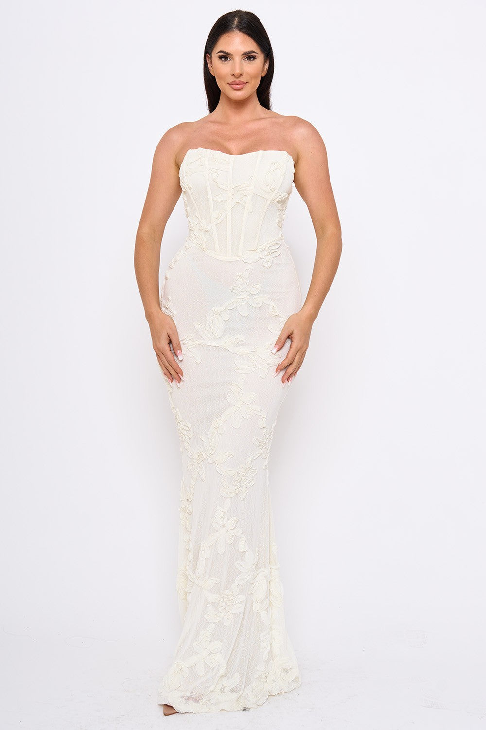 FLORAL PATTERN SOUTACHE MERMAID MAXI DRESS