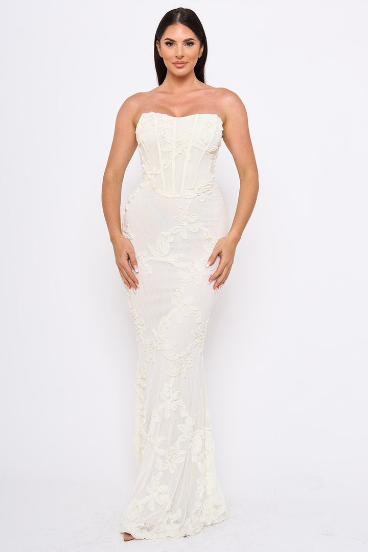FLORAL PATTERN SOUTACHE MERMAID MAXI DRESS
