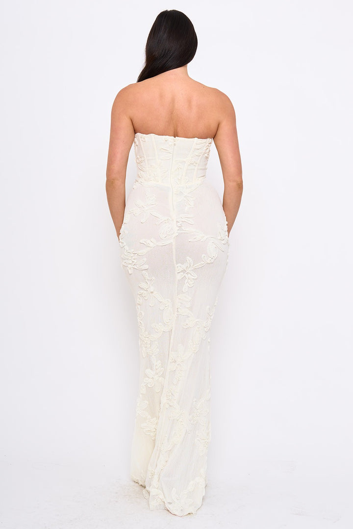 FLORAL PATTERN SOUTACHE MERMAID MAXI DRESS