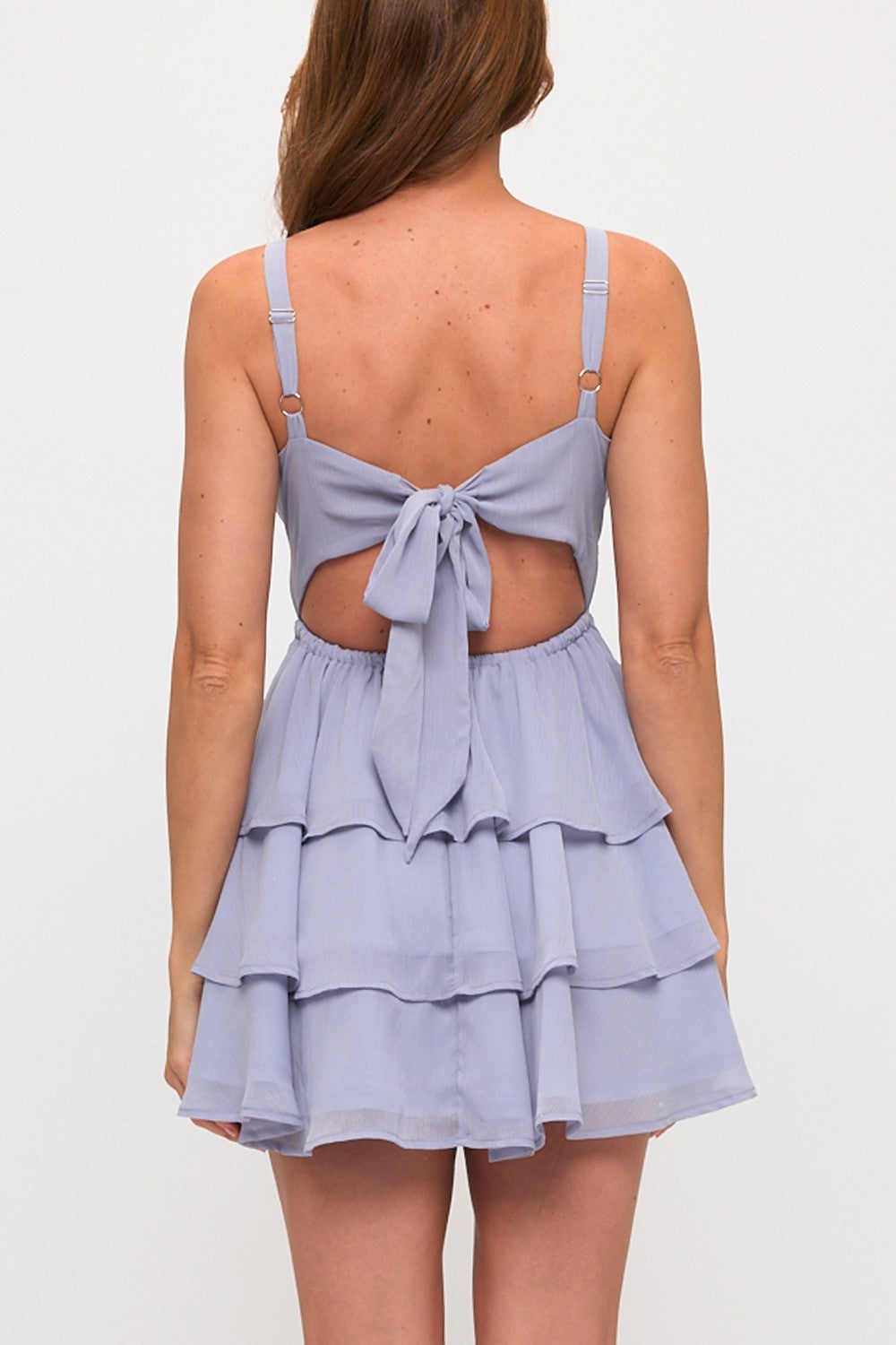 BACK TIE TIERED MINI DRESS