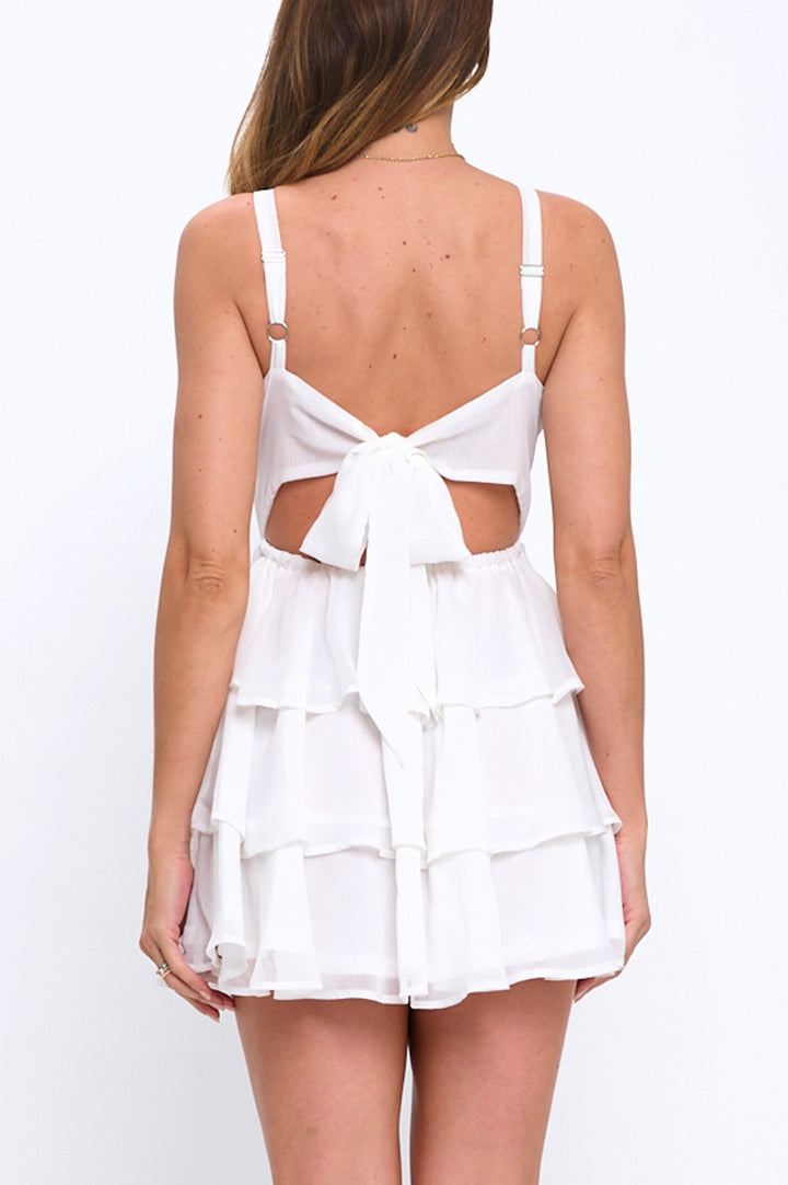BACK TIE TIERED MINI DRESS