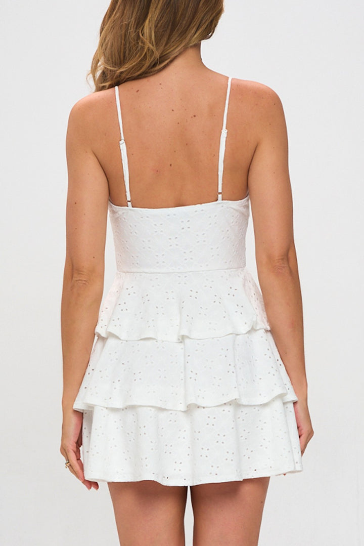 EYELET CUTOUT KEYHOLE MINI DRESS