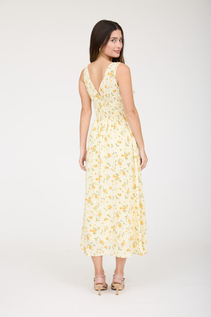 YELLOW FLORAL MIDI DRESS