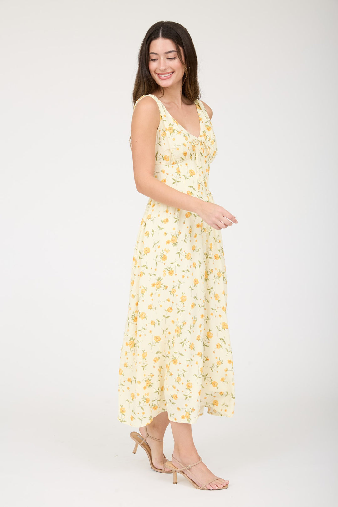 YELLOW FLORAL MIDI DRESS