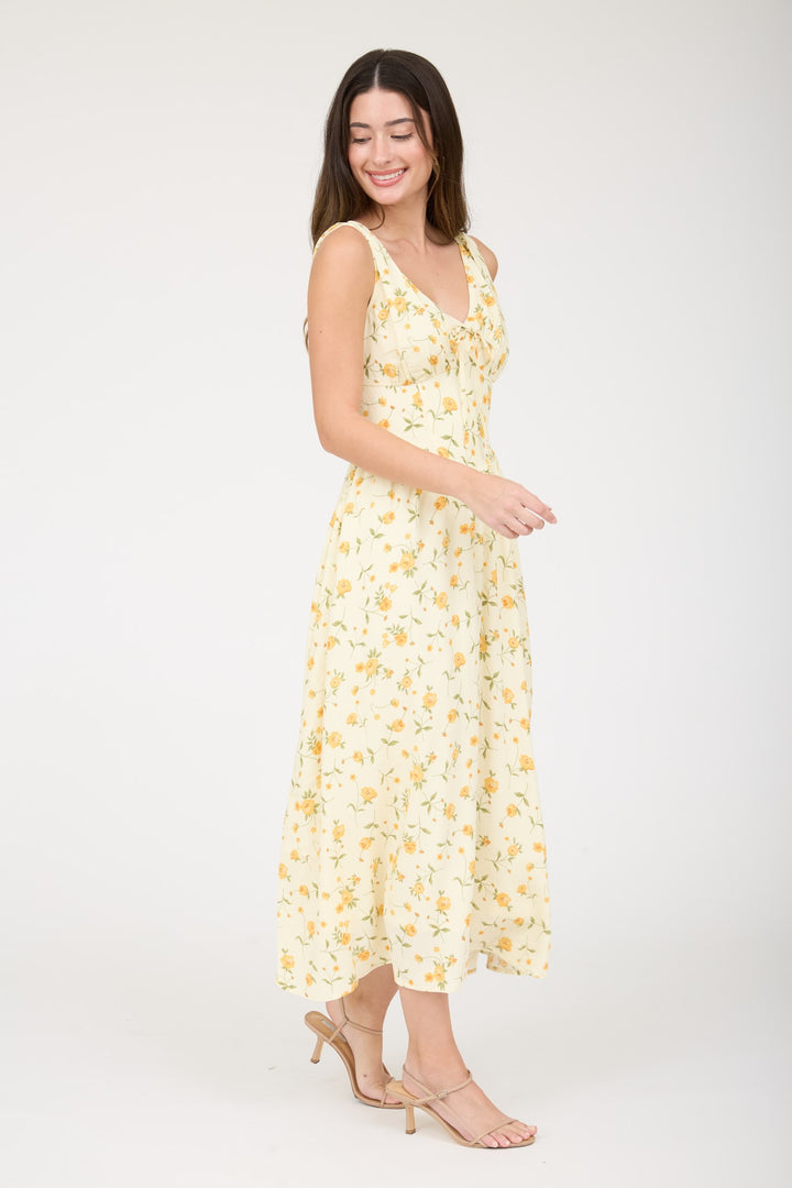 YELLOW FLORAL MIDI DRESS