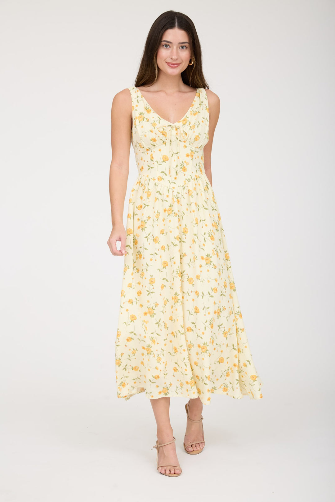 YELLOW FLORAL MIDI DRESS