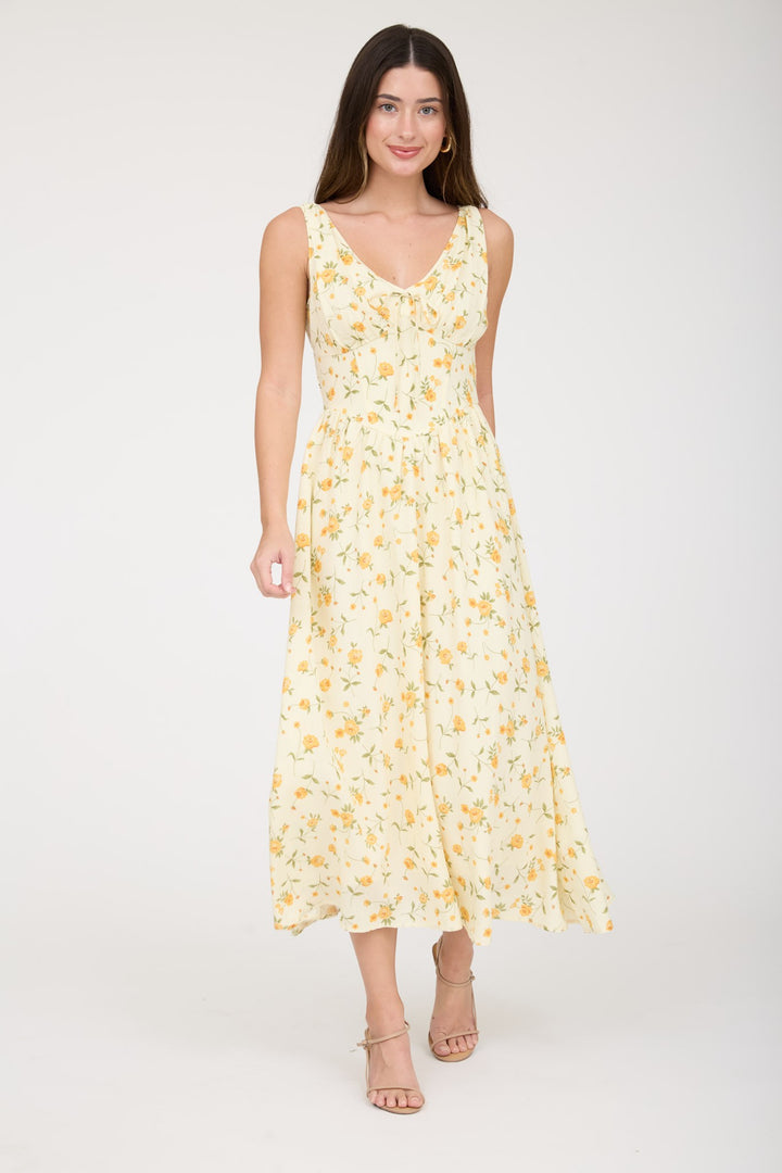 YELLOW FLORAL MIDI DRESS