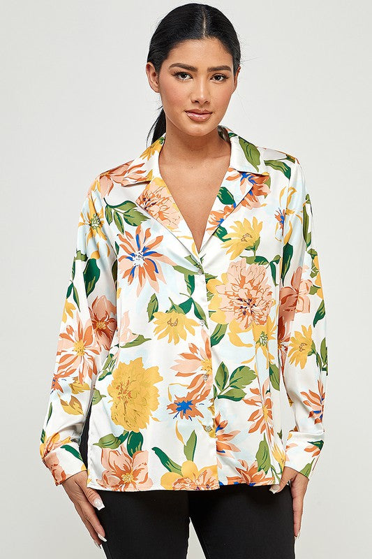 Allover Floral Print Button Down Shirt