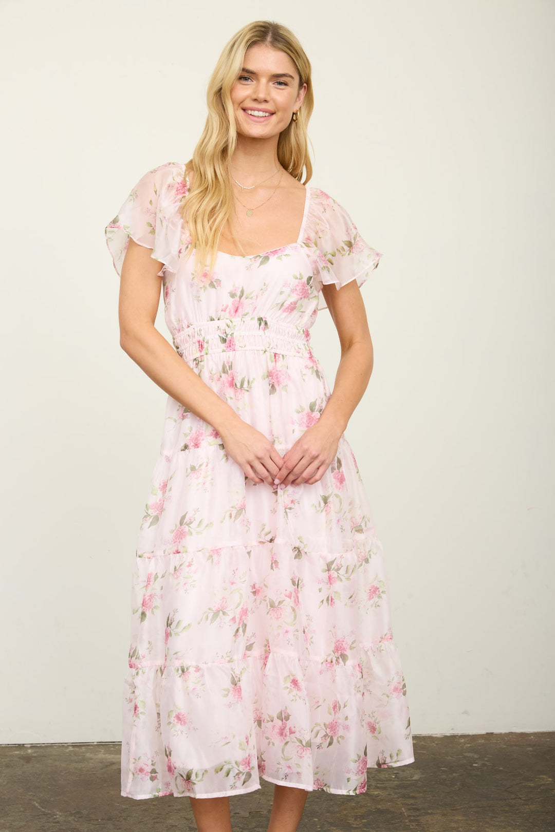 FLORAL CHIFFON MIDI DRESS