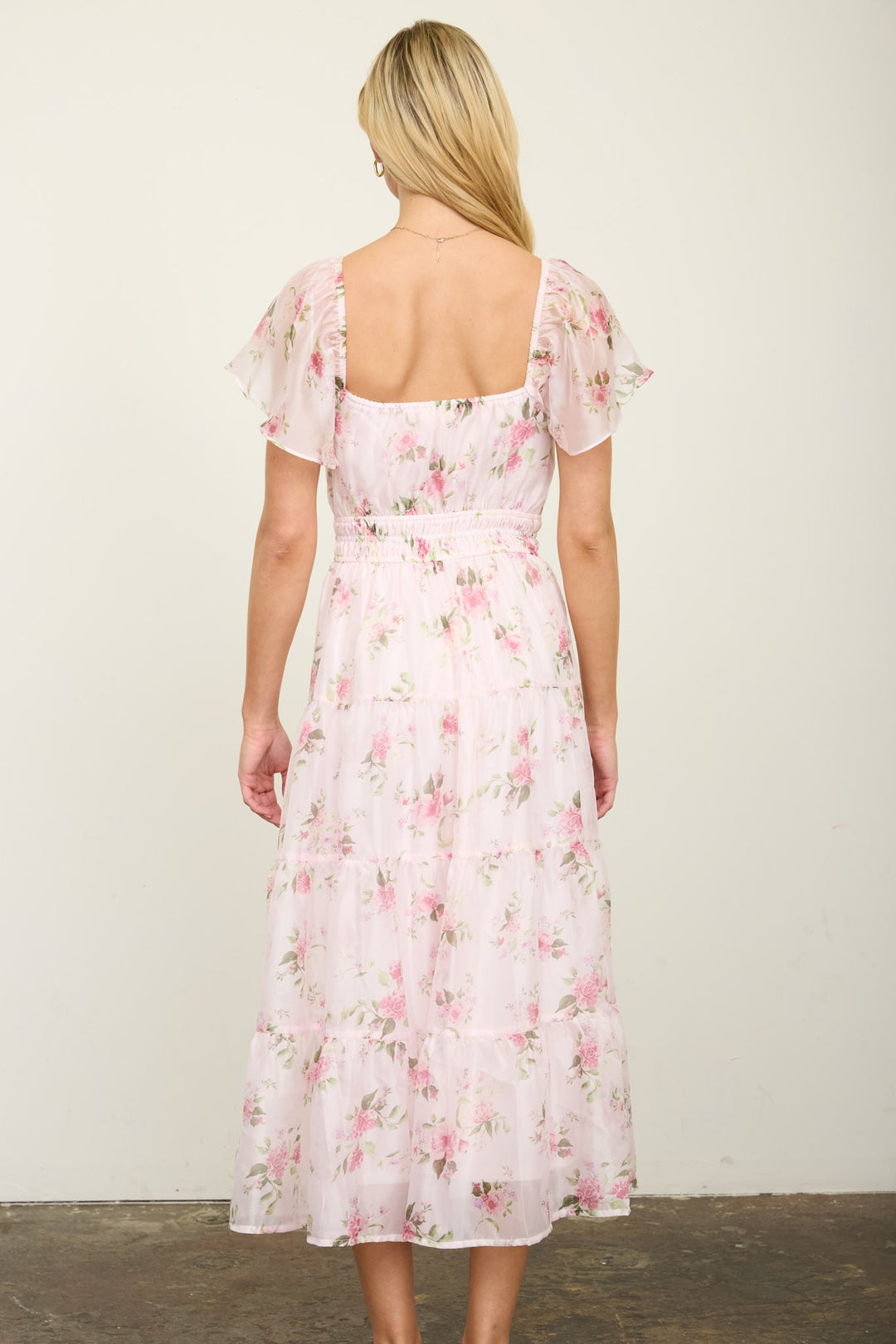 FLORAL CHIFFON MIDI DRESS