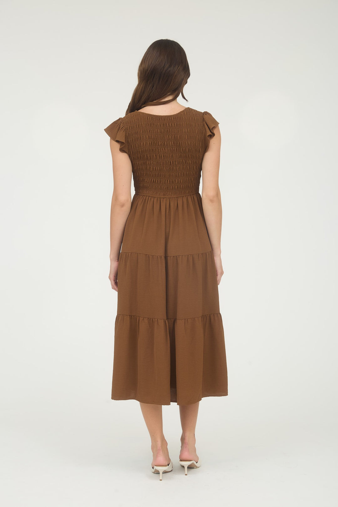 FLUTTER SLEEVE MIDI DRESS
