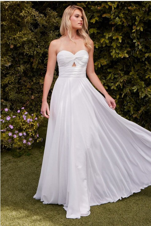 SATIN STRAPLESS FIT AND FLARE GOWN