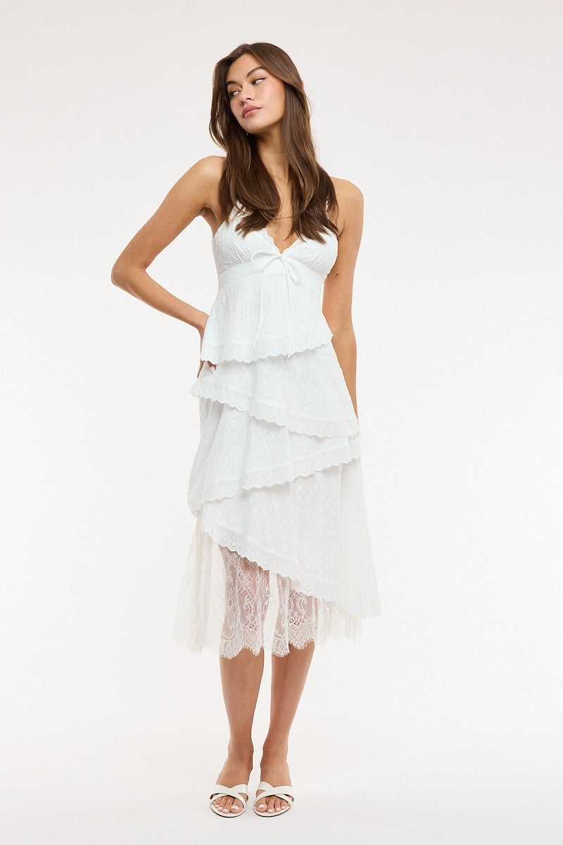 EYELET ASYMMETRICAL MIDI DRESS S