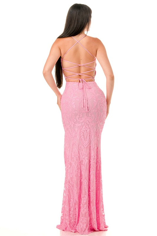 SWEETHEART SEQUIN GOWN WITH SLIT