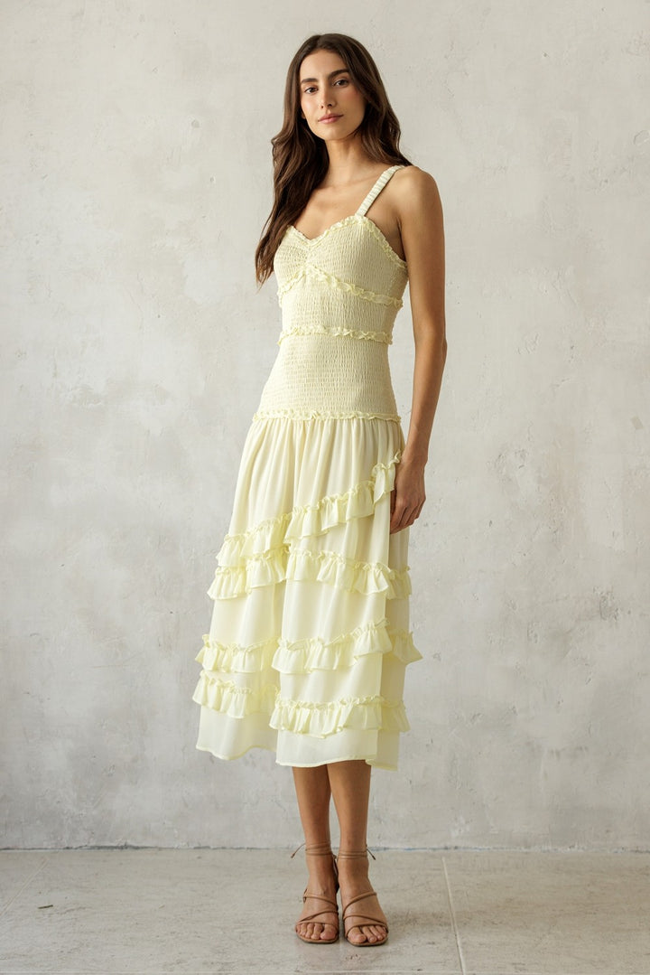RUFFLED MIDI DRESS