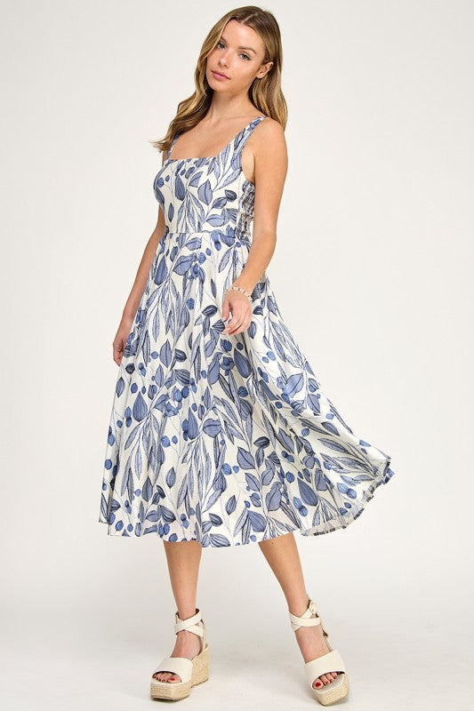 SQUARE NECK FLORAL MIDI DRESS