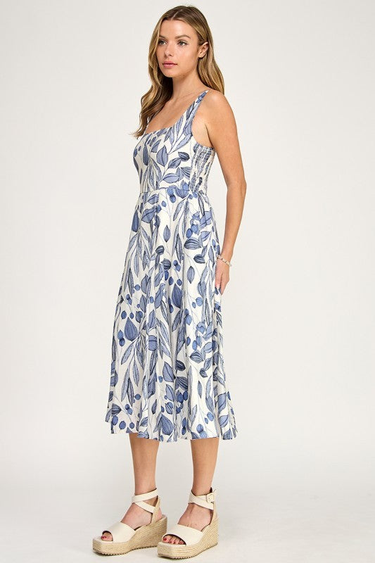 SQUARE NECK FLORAL MIDI DRESS