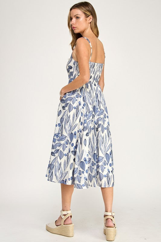 SQUARE NECK FLORAL MIDI DRESS