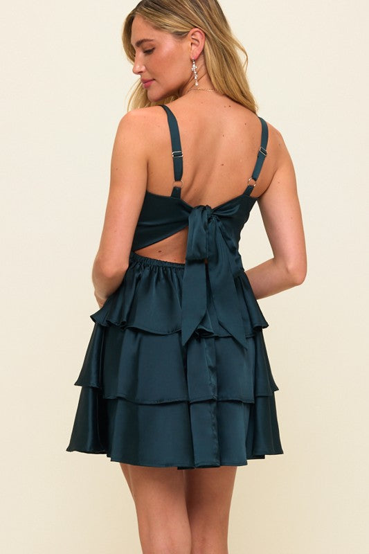 SATIN TIE BACK TRIPLE LAYER DRESS
