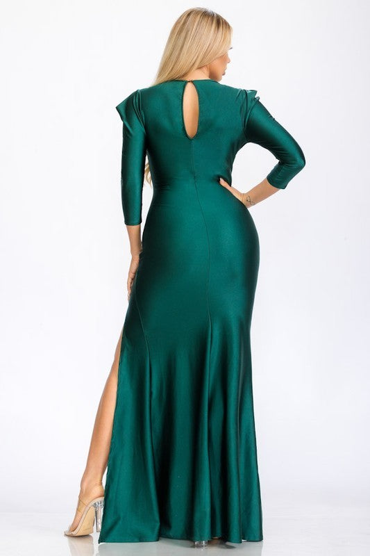 SATIN LONG SLEEVE MAXI GOWN