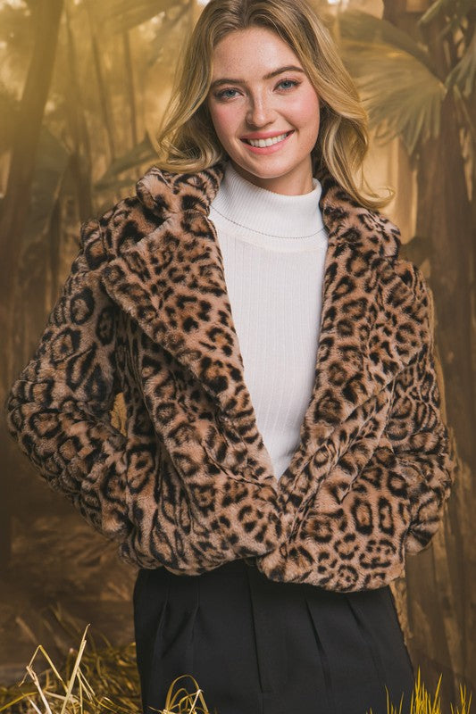 ANIMAL PRINT FAUX FUR JACKET