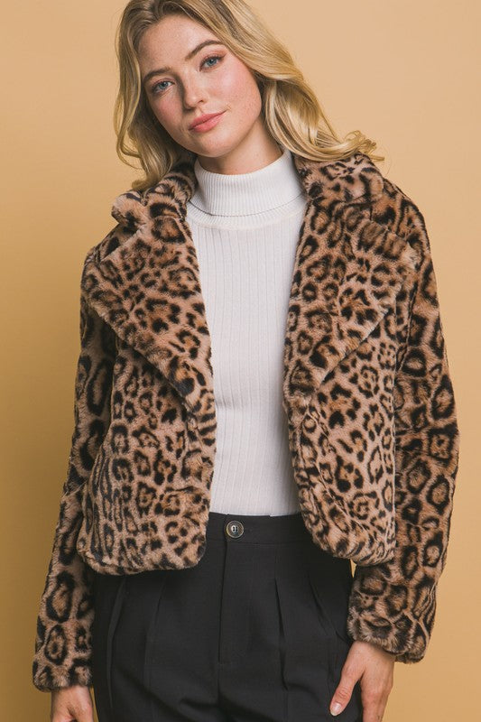 ANIMAL PRINT FAUX FUR JACKET