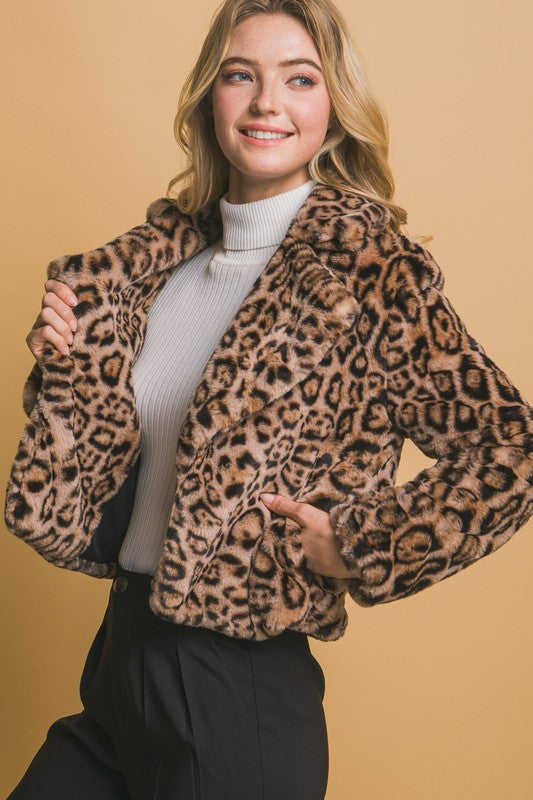 ANIMAL PRINT FAUX FUR JACKET