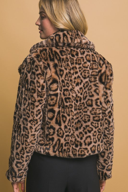 ANIMAL PRINT FAUX FUR JACKET