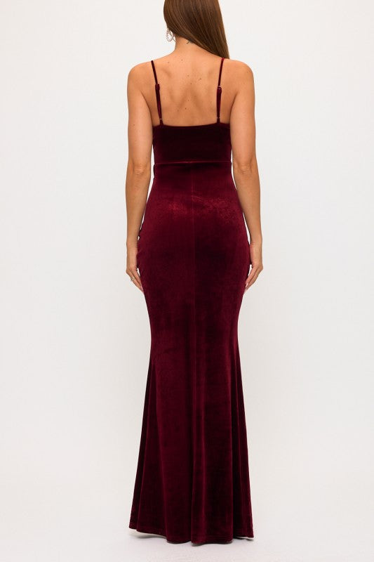 VELVET PLEATED MAXI DRESS