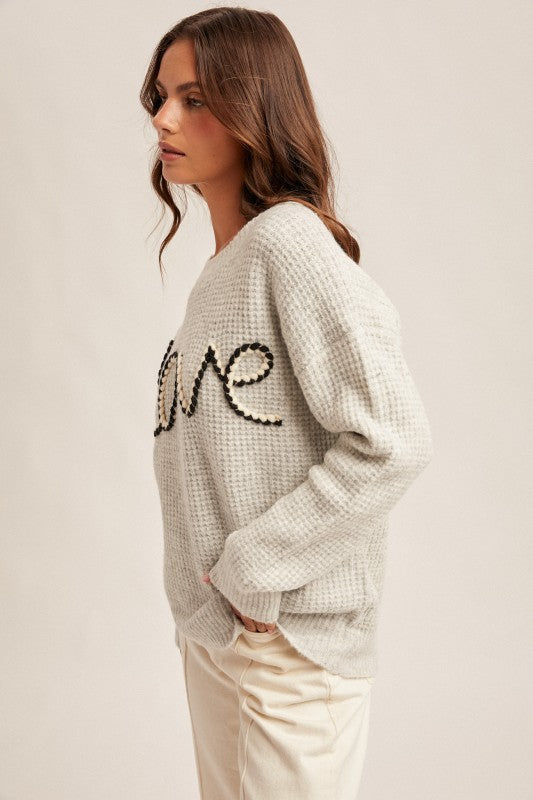 TWO-TONE LOVE PULLOVER SWEATER