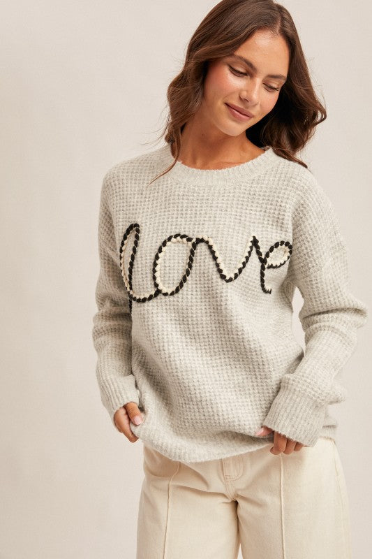 TWO-TONE LOVE PULLOVER SWEATER