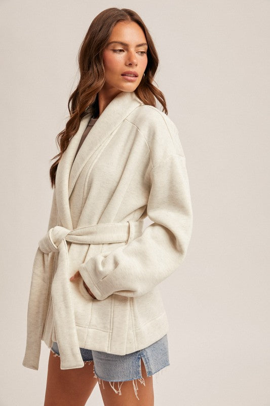 TIE BELTED SWEAT CARDIGAN WITH POCKETS