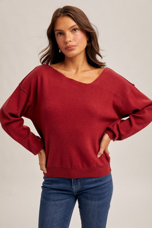 ASYMMETRICAL NECK ESSENTIAL SWEATER PULLOVER