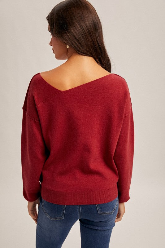 ASYMMETRICAL NECK ESSENTIAL SWEATER PULLOVER