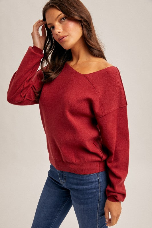 ASYMMETRICAL NECK ESSENTIAL SWEATER PULLOVER