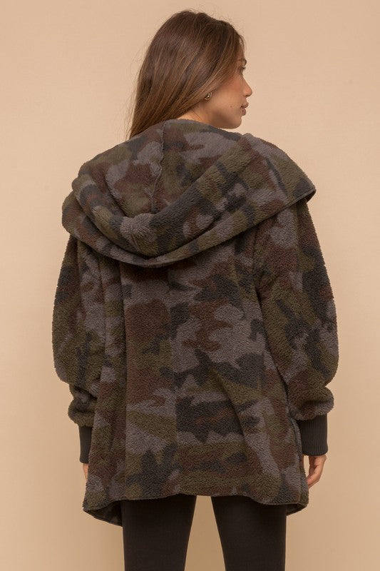 SO SOFT CAMO PRINT FUR OPEN SHERPA JACKET