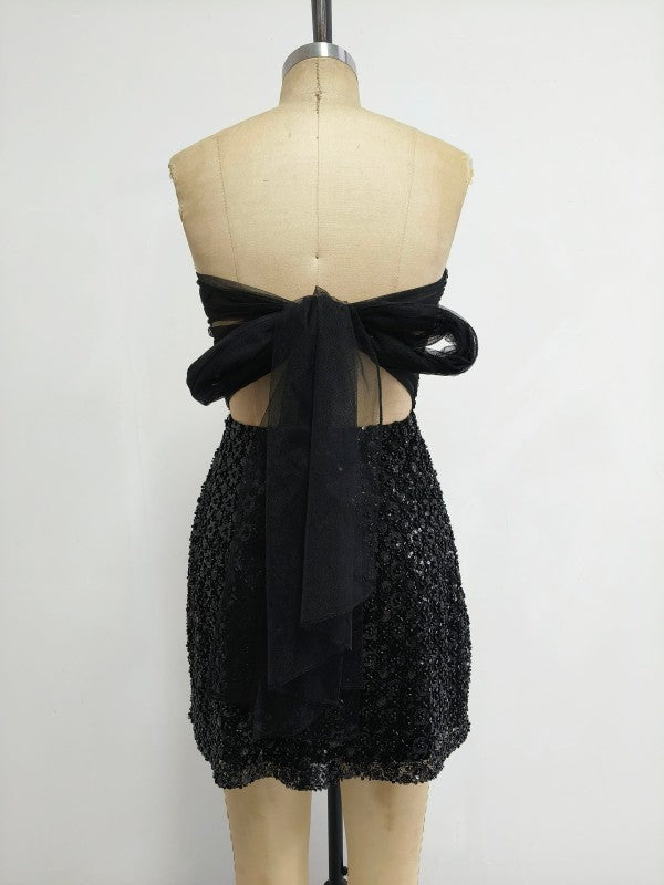 BEADED SEQUIN STRAPLESS DRESS