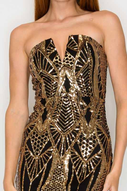 SEQUIN V-WIRE STRAPLESS