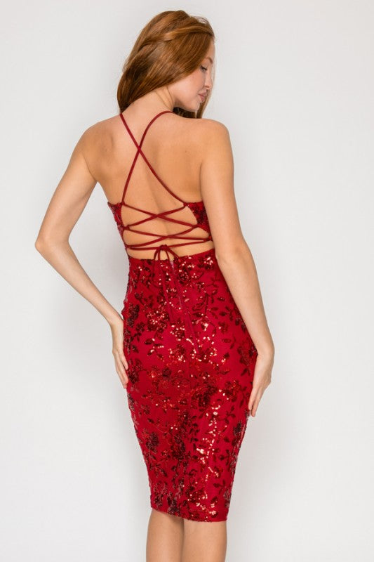 FLORAL SEQUIN MIDI DRESS