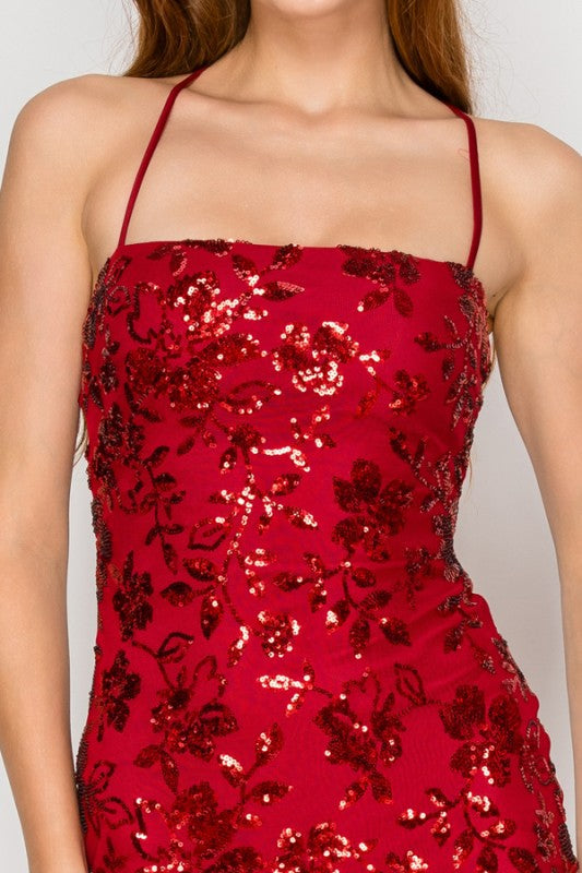 FLORAL SEQUIN MIDI DRESS