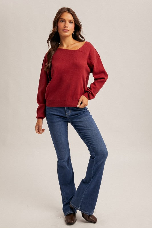 ASYMMETRICAL NECK ESSENTIAL SWEATER PULLOVER