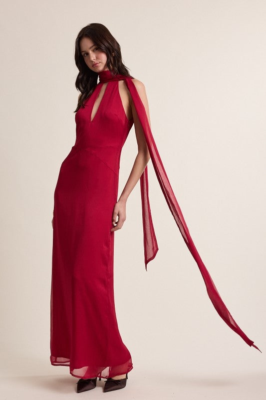 STATEMENT RED SATIN MAXI GOWN
