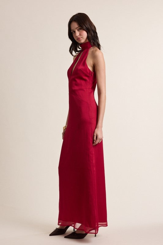 STATEMENT RED SATIN MAXI GOWN