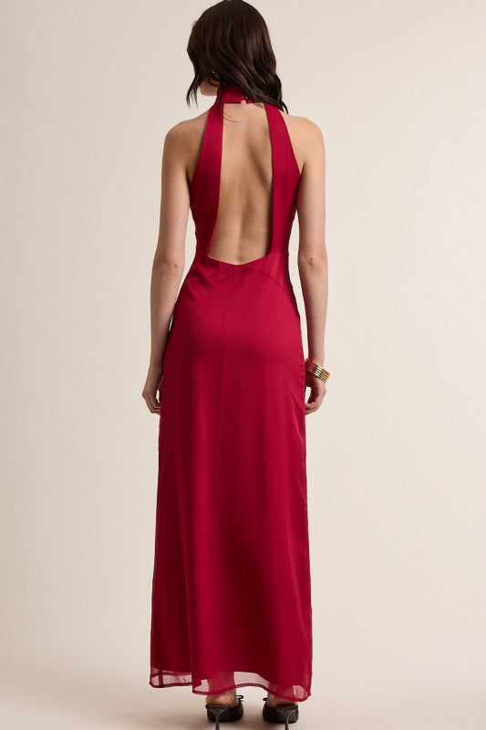 STATEMENT RED SATIN MAXI GOWN
