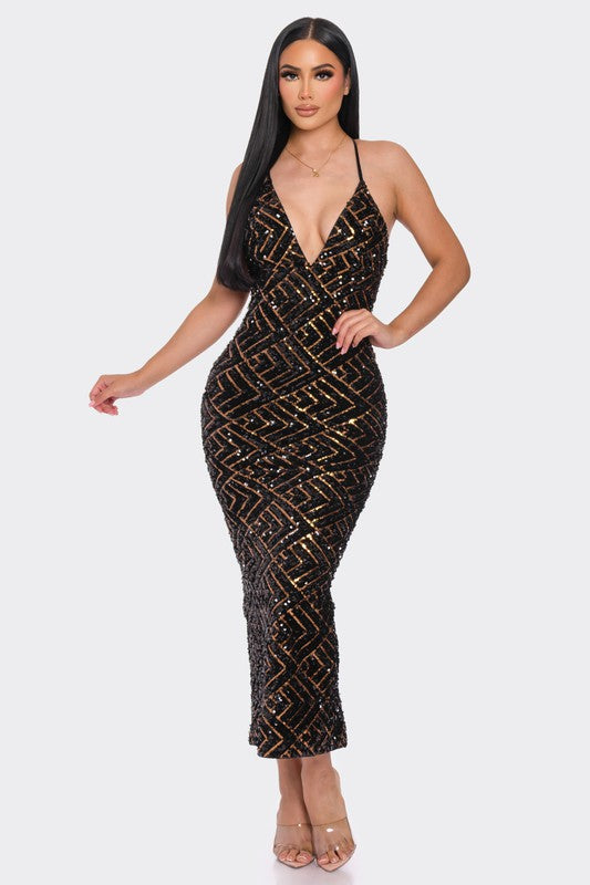 DIAMOND SEQUIN MIDI DRESS