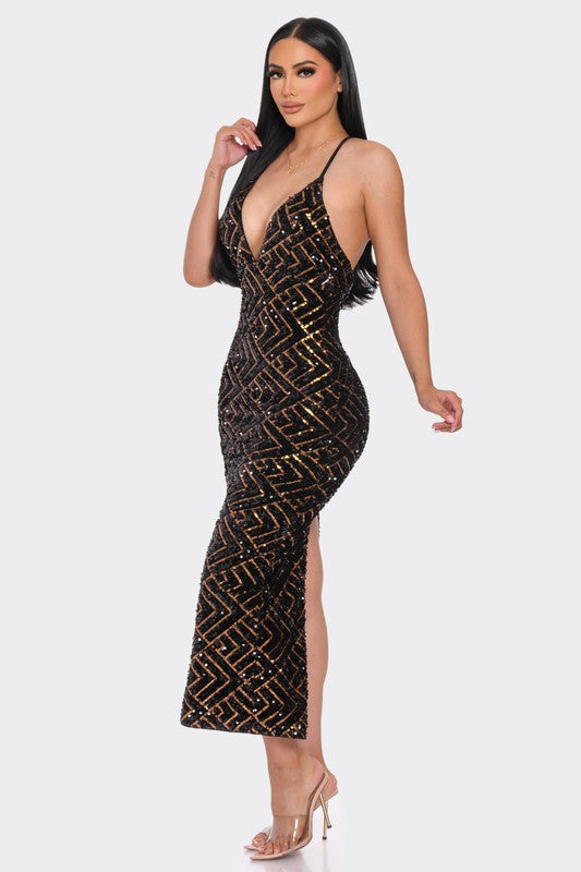 DIAMOND SEQUIN MIDI DRESS