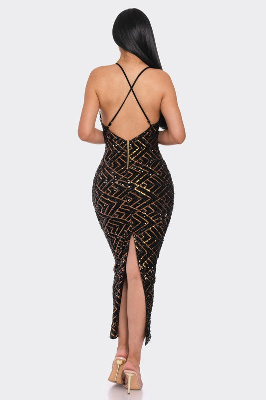 DIAMOND SEQUIN MIDI DRESS