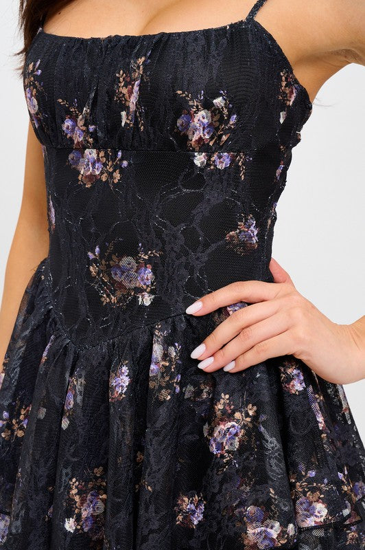 SWEET FLORAL LACE TIERED MINI DRESS